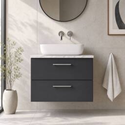 Balterley Level 800mm Wall Hung 2 Drawer Unit with Laminate Worktop Dark Grey - thumbnail 6