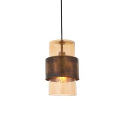 Loops Antique Brass Ceiling Pendant Light - Champagne Glass Shade Single Bulb Fitting in Clear - thumbnail 1