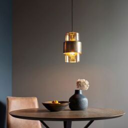 Loops Antique Brass Ceiling Pendant Light - Champagne Glass Shade Single Bulb Fitting in Clear - thumbnail 3