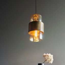 Loops Antique Brass Ceiling Pendant Light - Champagne Glass Shade Single Bulb Fitting in Clear - thumbnail 5