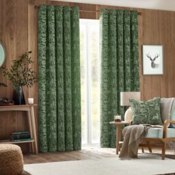 Furn Winter Woods Animal Chenille Eyelet Curtain Pair in Emerald - Size: 117 cm width x 137 cm drop - thumbnail 2