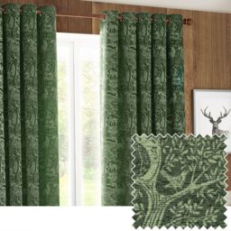 Furn Winter Woods Animal Chenille Eyelet Curtain Pair in Emerald - Size: 117 cm width x 137 cm drop - thumbnail 1
