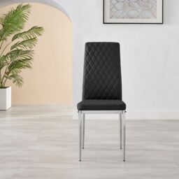 FurnitureboxUK Set of 4 Milan High Back Soft Touch Diamond Pattern Faux Leather Dining Chairs With Silver Chrome Metal Legs in Black - thumbnail 3