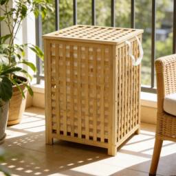 Havendro 120L Bamboo Laundry Basket with Lid in Beige - thumbnail 4