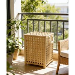 Havendro 120L Bamboo Laundry Basket with Lid in Beige - thumbnail 5