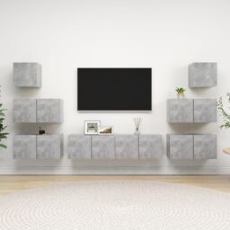 Berkfield Home 8 Piece TV Cabinet Set Concrete Grey Engineered Wood - thumbnail 1