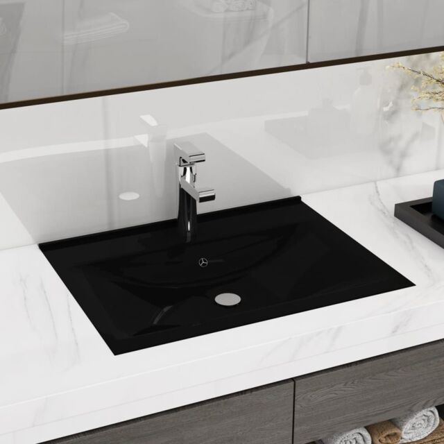 Berkfield Home Luxury Basin with Faucet Hole Matt Black 60x46 cm Ceramic - image 1