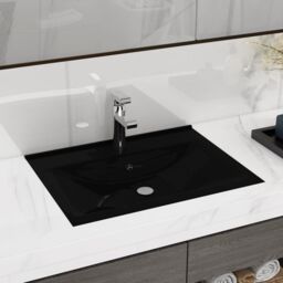 Berkfield Home Luxury Basin with Faucet Hole Matt Black 60x46 cm Ceramic - thumbnail 1
