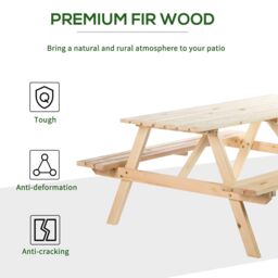 OUTSUNNY 5.8FT Outdoor Wooden Picnic Table Bench Garden Patio Chair 6 Seats in Natural - thumbnail 6