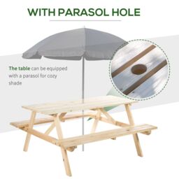 OUTSUNNY 5.8FT Outdoor Wooden Picnic Table Bench Garden Patio Chair 6 Seats in Natural - thumbnail 4