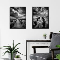 Artery8 Wall Art Print Set of 3 Atmospheric Clouds Black & White Photographs Dramatic Coastal Landscapes Living Room Poster s Pack - thumbnail 6