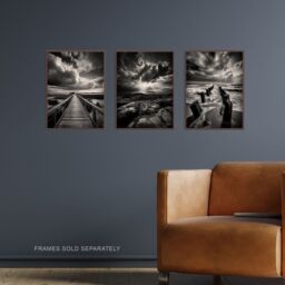 Artery8 Wall Art Print Set of 3 Atmospheric Clouds Black & White Photographs Dramatic Coastal Landscapes Living Room Poster s Pack - thumbnail 2