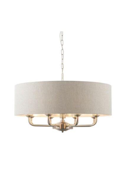 Netlighting Highclere Single Shade Pendant Ceiling Lamp Brushed Chrome Plate Natural Linen in Grey - image 1