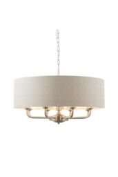 Netlighting Highclere Single Shade Pendant Ceiling Lamp Brushed Chrome Plate Natural Linen in Grey