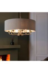 Netlighting Highclere Single Shade Pendant Ceiling Lamp Brushed Chrome Plate Natural Linen in Grey - thumbnail 3