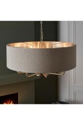 Netlighting Highclere Single Shade Pendant Ceiling Lamp Brushed Chrome Plate Natural Linen in Grey - thumbnail 5