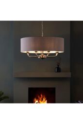 Netlighting Highclere Single Shade Pendant Ceiling Lamp Brushed Chrome Plate Natural Linen in Grey - thumbnail 2