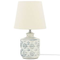 Wyld and Coco Beige and Blue Embossed Ceramic Table Lamp with Warm Fabric Shade - thumbnail 4