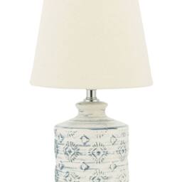 Wyld and Coco Beige and Blue Embossed Ceramic Table Lamp with Warm Fabric Shade - thumbnail 2