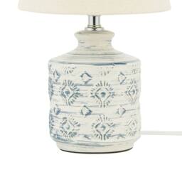 Wyld and Coco Beige and Blue Embossed Ceramic Table Lamp with Warm Fabric Shade - thumbnail 9