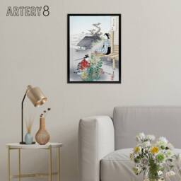 "Artery8 Caring For The Chrysanthemums Framed Canvas Wall Art Print Ogata Gekko in Green - Size: W12"" x H16""" - thumbnail 3