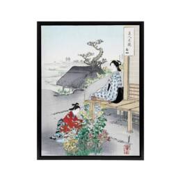 "Artery8 Caring For The Chrysanthemums Framed Canvas Wall Art Print Ogata Gekko in Green - Size: W12"" x H16""" - thumbnail 1