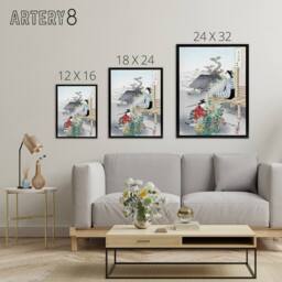 "Artery8 Caring For The Chrysanthemums Framed Canvas Wall Art Print Ogata Gekko in Green - Size: W12"" x H16""" - thumbnail 4