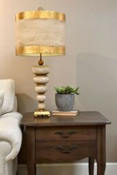 Loops Table Lamp Gold Base Textured Pebble Shapes Gold Leaf Striped Shade LED E27 60W - thumbnail 3