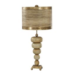 Loops Table Lamp Gold Base Textured Pebble Shapes Gold Leaf Striped Shade LED E27 60W - thumbnail 1