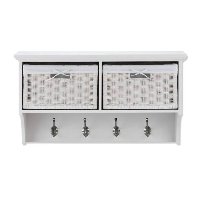 Statement Furniture Tetbury Small Hallway Coat Rack / Shelf with Wicker Storage Baskets in White - image 1