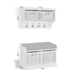 Statement Furniture Tetbury Small Hallway Coat Rack / Shelf with Wicker Storage Baskets in White - thumbnail 6