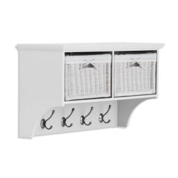 Statement Furniture Tetbury Small Hallway Coat Rack / Shelf with Wicker Storage Baskets in White - thumbnail 2