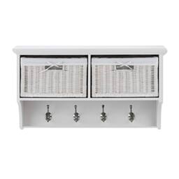 Statement Furniture Tetbury Small Hallway Coat Rack / Shelf with Wicker Storage Baskets in White