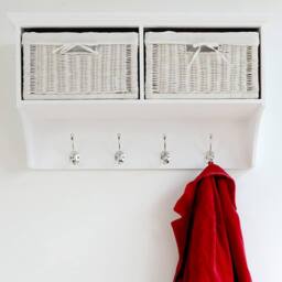Statement Furniture Tetbury Small Hallway Coat Rack / Shelf with Wicker Storage Baskets in White - thumbnail 3