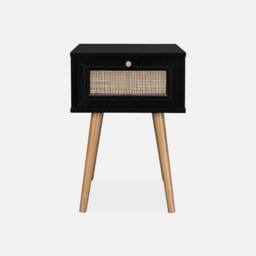 sweeek Woven Rattan Bedside Table With Drawer in Black - thumbnail 2
