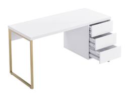 Vente-unique Desk With 3 Drawers - Lacquered MDF & Metal - White & Gold - thumbnail 6