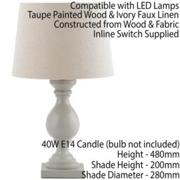 Loops Classic Wooden Table Lamp Taupe & Off-White Linen Shade Pretty Bedside Light in White - thumbnail 2