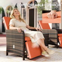 OUTSUNNY 3 Pieces Rattan Bistro Set w/ Adjustable Backrest - Orange - thumbnail 5