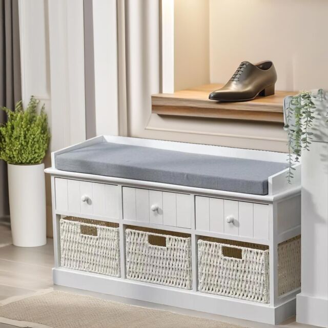 FURNOS Shoe Storage Bench With Cushioned Seat & 6 Drawers in White - image 1