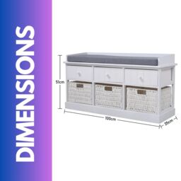 FURNOS Shoe Storage Bench With Cushioned Seat & 6 Drawers in White - thumbnail 6
