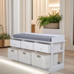 FURNOS Shoe Storage Bench With Cushioned Seat & 6 Drawers in White - thumbnail 4