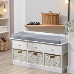 FURNOS Shoe Storage Bench With Cushioned Seat & 6 Drawers in White - thumbnail 5