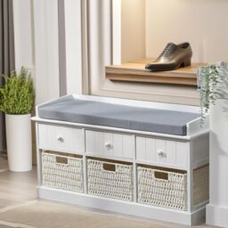 FURNOS Shoe Storage Bench With Cushioned Seat & 6 Drawers in White - thumbnail 1
