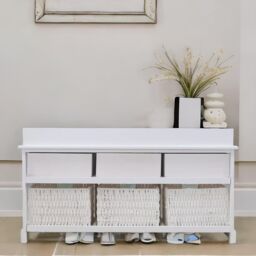 FURNOS Shoe Storage Bench With Cushioned Seat & 6 Drawers in White - thumbnail 2