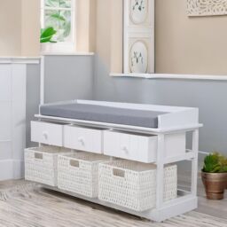 FURNOS Shoe Storage Bench With Cushioned Seat & 6 Drawers in White - thumbnail 3