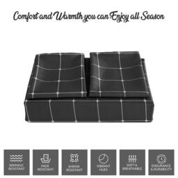 Pamposh Double Brushed Microfibre Check Duvet Cover Set Reversible in Charcoal - Size: Single - thumbnail 8