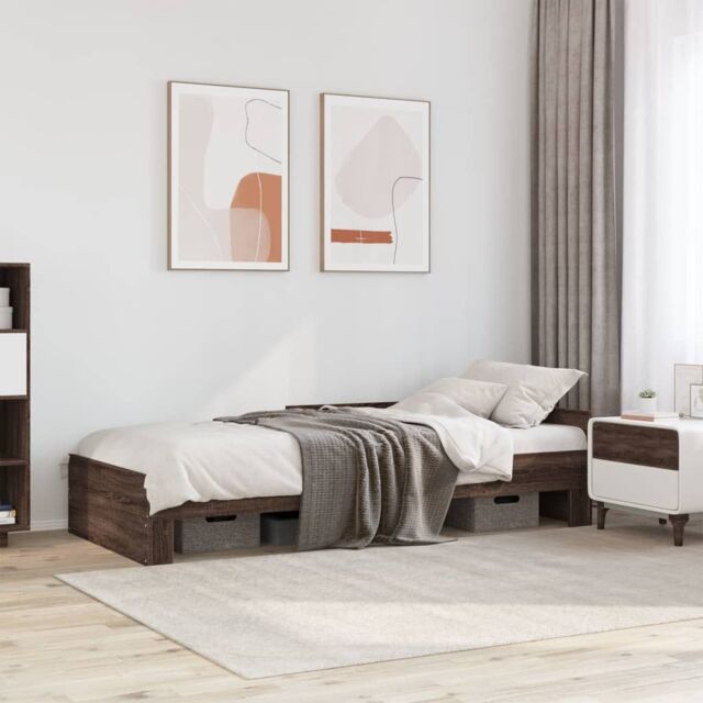 Berkfield Home Bed Frame without Mattress Brown Oak 75x190 cm Small Single Engineered Wood - image 1