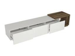 Vente-unique TV Stand With 3 Drawers & 1 Open Compartment - White & Natural in Light Oak - thumbnail 6