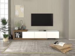 Vente-unique TV Stand With 3 Drawers & 1 Open Compartment - White & Natural in Light Oak - thumbnail 7