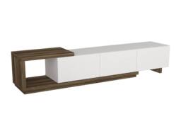 Vente-unique TV Stand With 3 Drawers & 1 Open Compartment - White & Natural in Light Oak - thumbnail 5